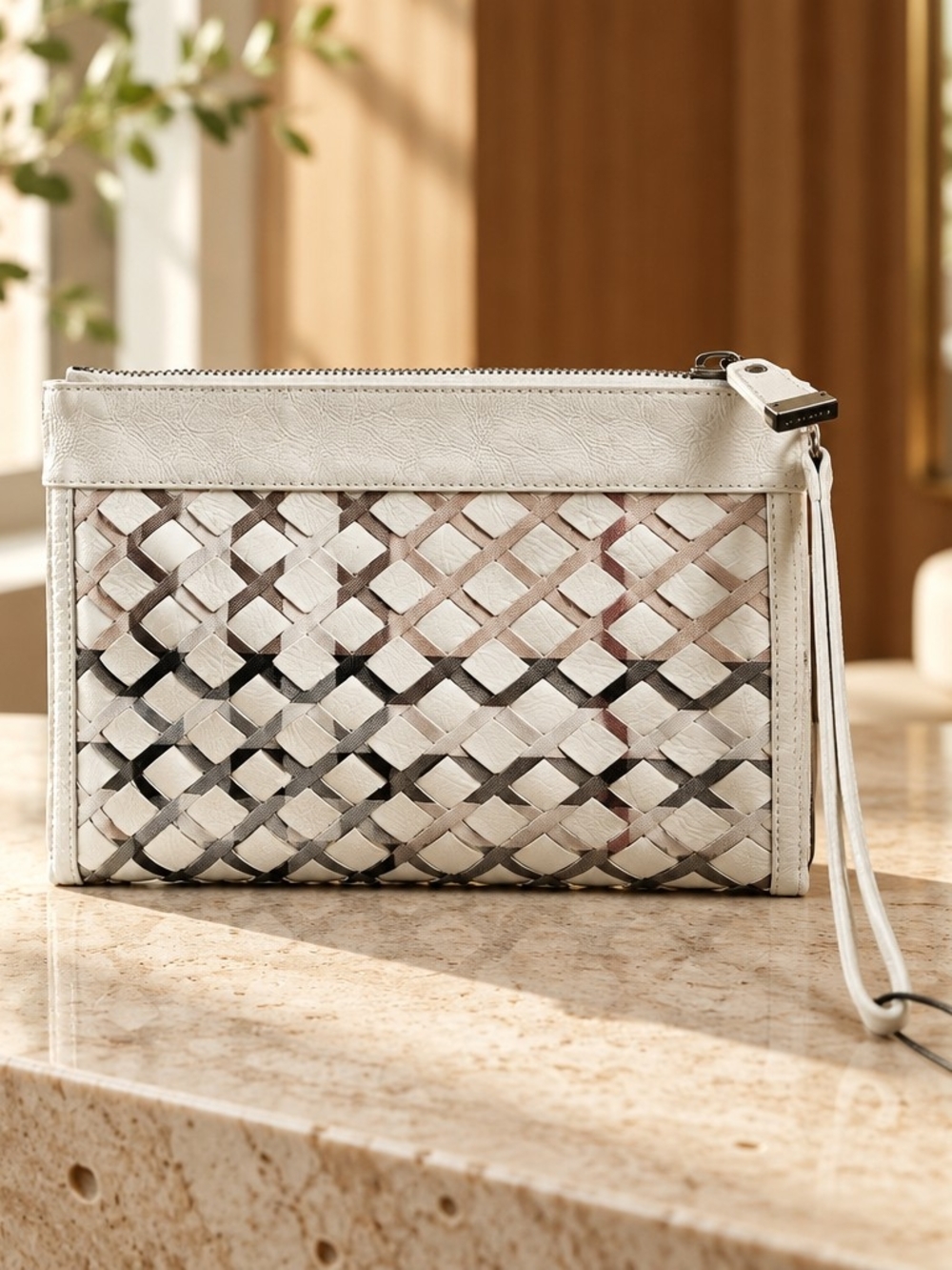 Burberry Cream wrist-strap clutch bag
